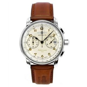 Reloj Zeppelin Mediterranee Chronograph Leather Strap Beige Dial Quartz 96705 Men'S Watch