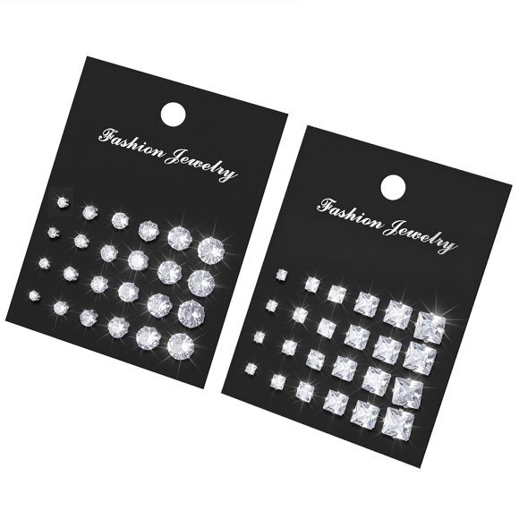 Pendientes Qitequan 24 pares de botones de acero plateado con zirconia cúbica
