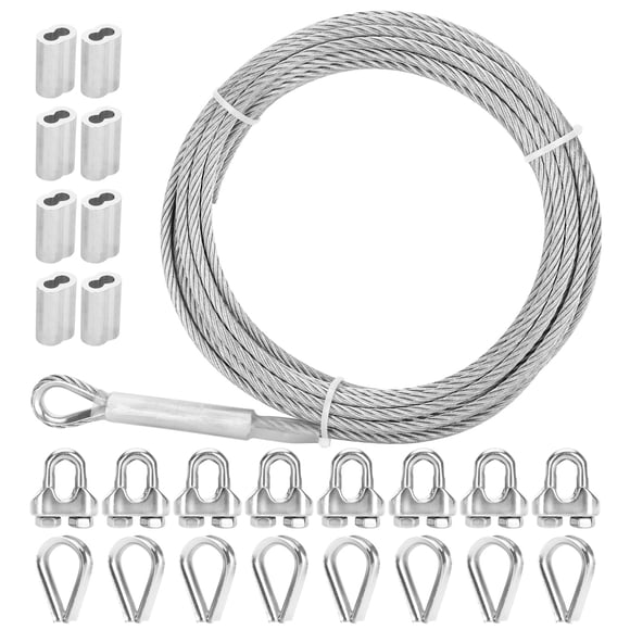 Cable de acero inoxidable de 3/16 pulgadas y 25 pies con accesorios de 3700 libras