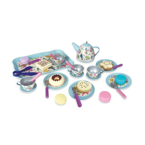 Set de Té de Metal Liviano con Diseño Floral y 32 Accesorios