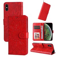 Funda Tipo Cartera Foxdock Para Iphone Xs Max , Diseño Girasol En Relieve, Cuero Pu, Cierre Magnético, Soporte Y Tarjetero