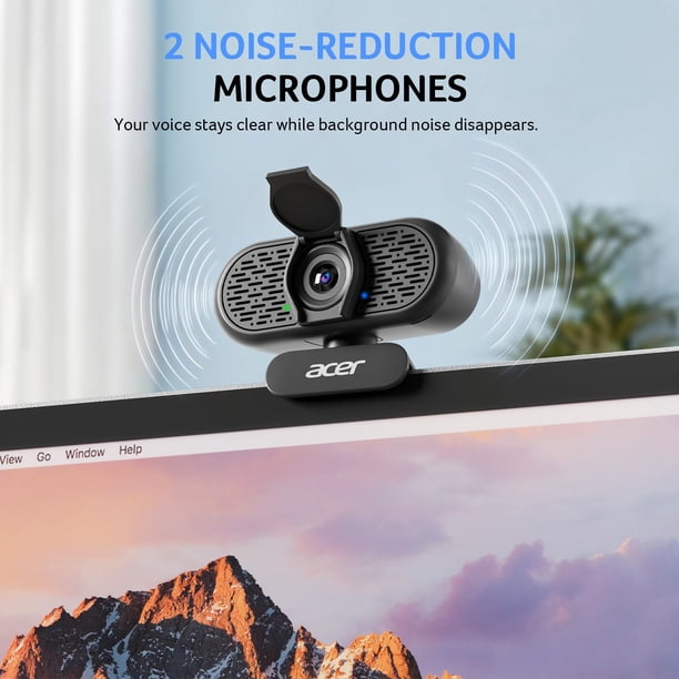 Webcam Acer 1080p USB Plug and Play con micrófono y tapa de