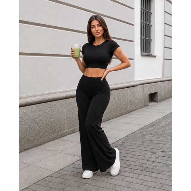 Conjunto Deportivo Para Mujer Crop Top Espalda Abierta Y Palazzo