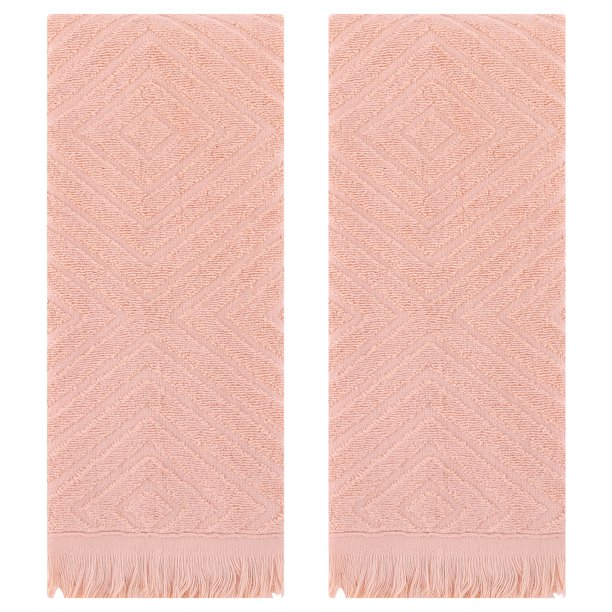 REGALWOVEN Toallas de Mano de Algodón para Baño Juego de 2, Toallas Turcas con Patrones Geométricos, Toalla de Mano Decorativa Suave y Absorbente Naranja 13" x 29"
