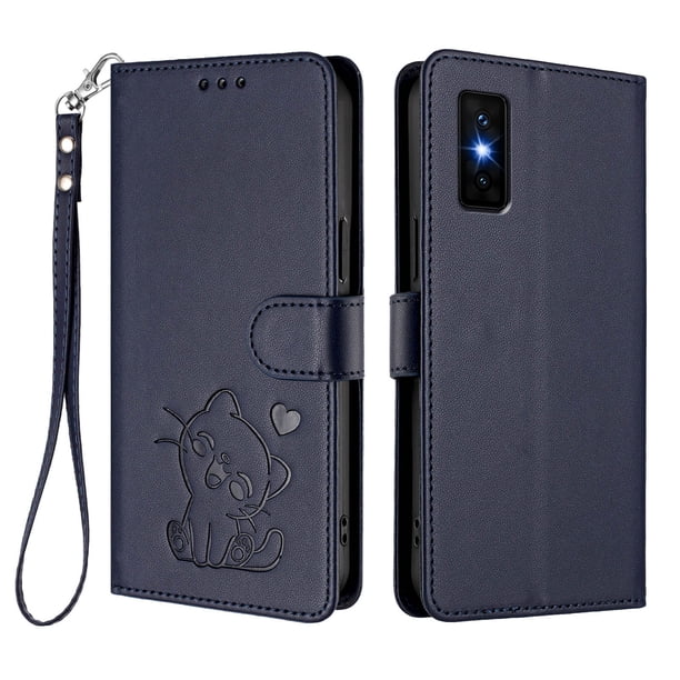 Funda Billetera con Relieve de Gato para Infinix GT 30 Pro, Azul