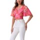 thumbnail image 4 of INSPIRE CHIC Blusa de Mujer con Estampado Floral, Escote en V, Mangas Acampanadas, Dobladillo Fruncido, Rosa Fucsia XS, 4 of 6
