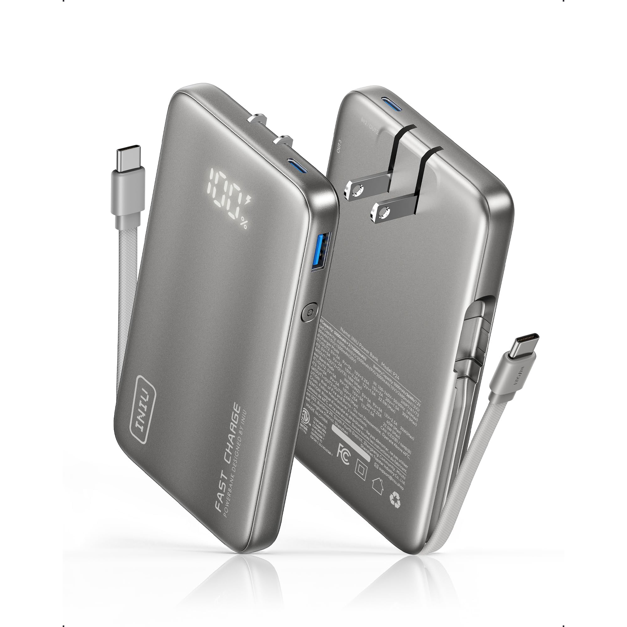 Cargador Portátil Iniu Power Bank De 45 W Y 10000 Mah Con Usb-c Gris