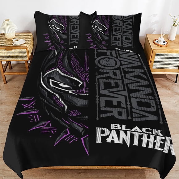 Black Panther Bedding Sets Ultra Soft Skin-Friendly Duvet Cover 3 Piece, Cute Comforter Cover Bed Set for Boys Girls Kids