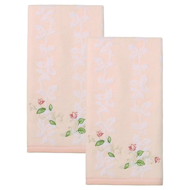 REGALWOVEN Toallas de Mano de Algodón Jacquard con Bordado Floral, 27" x 13" Juego de Toallas Decorativas Ultra Suaves y Absorbentes para Baño, Gimnasio, Spa, Hotel Naranja 2pk