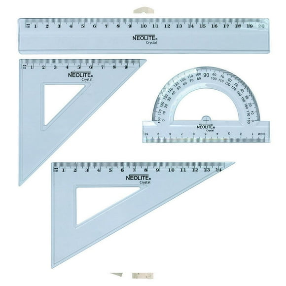 Reglas de Geometría Transparente 20 cm, Set 4 Un, 1