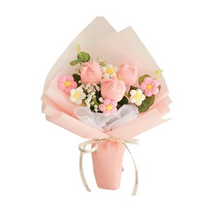 Magideal - Ramo De Flores De Ganchillo, Flores Artificiales Ya Hechas, Decoración Del Día De San Valentín, Flores De Punto Creativas Para Apartamento Y Cafetería Rosa