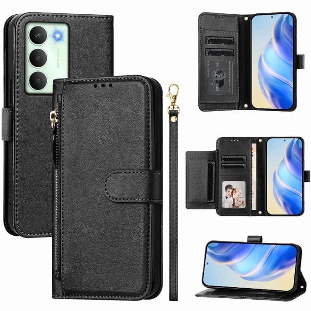 FOXDOCK Funda Tipo Cartera para Tecno Camon 40 Premier Cuero PU con Cremallera y Correa de Muñeca, Ranuras para Tarjetas, Soporte Plegable, Cierre Magnético