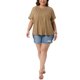 thumbnail image 2 of Agnes Orinda Blusa de Talla Grande para Mujer Cuello Redondo Manga Corta de Encaje Blusa Plisada Casual Elegante Túnica Camisetas 3X Camel, 2 of 5