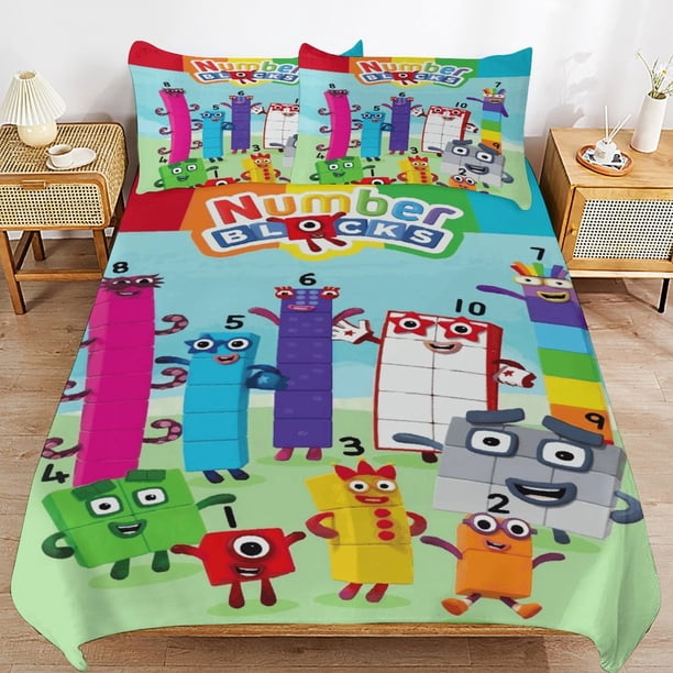 x5 Numberblocks Bed Duvet Cover Microfiber Bedding Sets 3D Printed Lightweight 3 Piece Comforter Sets, 1 Duvet Cover And 2 Pillow Shams for Kids Boys Girls 79"x90" jn5