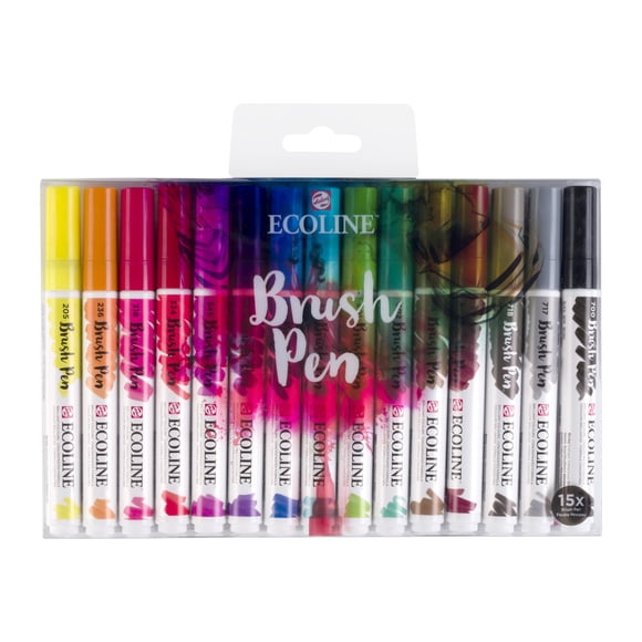 Set de Plumas Pincel Ecoline 15 colores de punta flexible
