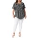 thumbnail image 2 of Agnes Orinda Blusa de Mujer Talla Grande Cuello Redondo Manga Corta a Rayas Elegante Casual Moda Camiseta 4X Negro, 2 of 6