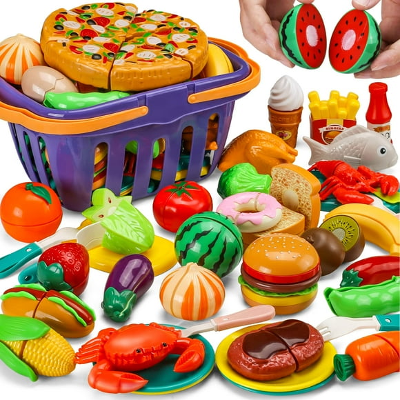 Juguete De Comida Cutting Play 87 Unidades Para Niños Con Cesta