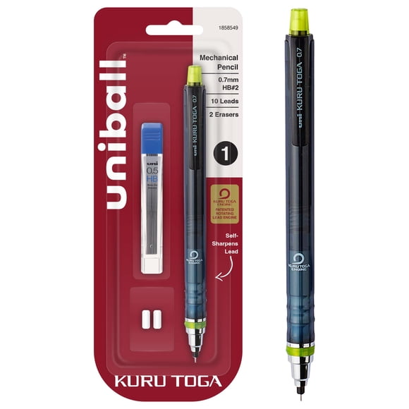 Lápiz mecánico Uni-Ball Kuru Toga de 0,7 mm con recambios y gomas de borrar
