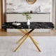 thumbnail image 2 of 63"x35.4" Luxurious Black Marble-Patterned Tempered Glass Dining Table.Single Fork Golden Metal Table Legs.Tempered Glass Table Top,Golden Metal Leg.Make it Adaptable To Various Decoration Styles., 2 of 3