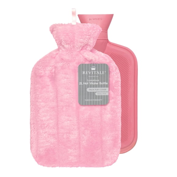 Botella de Agua Caliente REVITALE 2L con Funda Suave Color Rosa Bebé