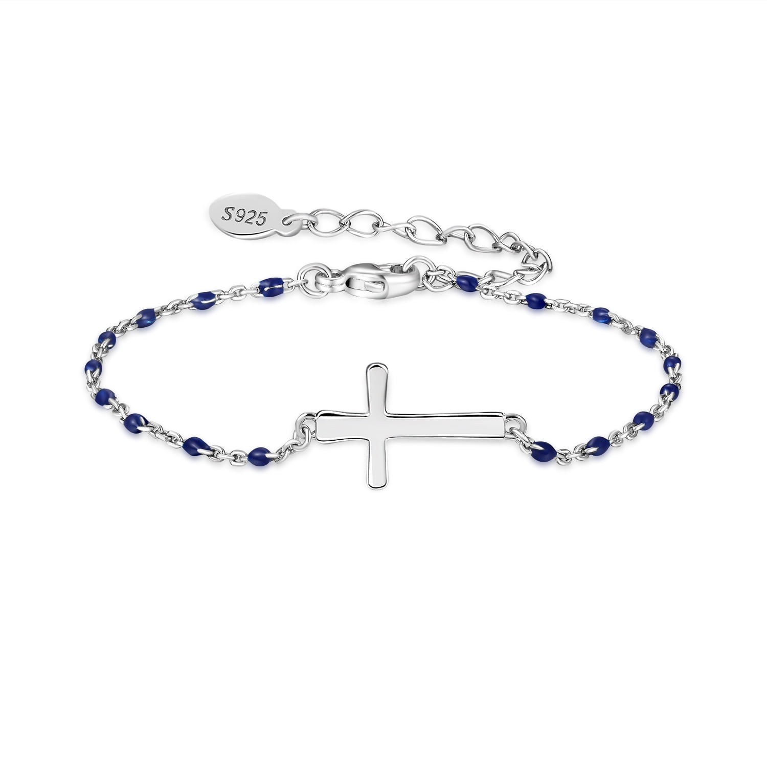 Heshpaws - Brazalete Cruz Religiosa De Plata De Ley