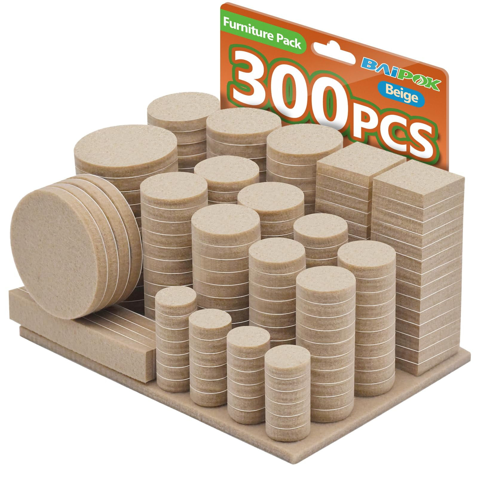 Baipok Protectores Para Muebles De Fieltro Beige Autoadhesivos, 300 Piezas