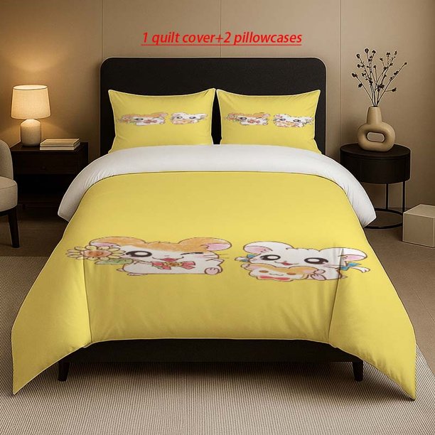 Hamtaro Two Hamsters Cozy Illustration Pattern Set Soft and Comfortable Bedding Set Suitable for All Seasons