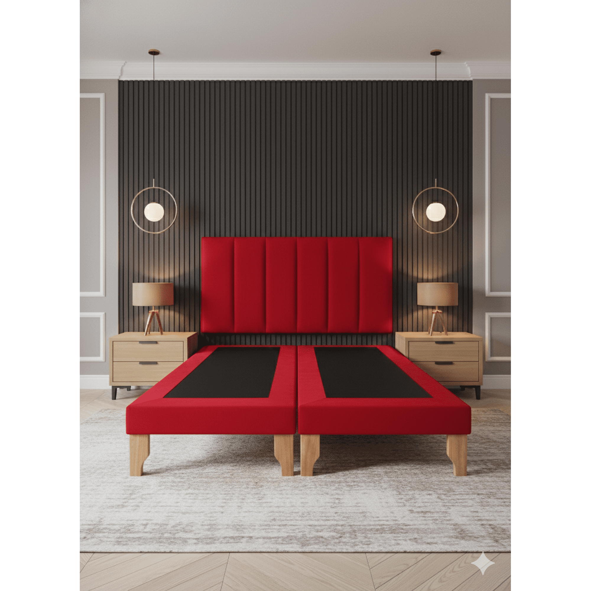Muebles New - Cama Dos Plaza Lineal Rojo Felpa
