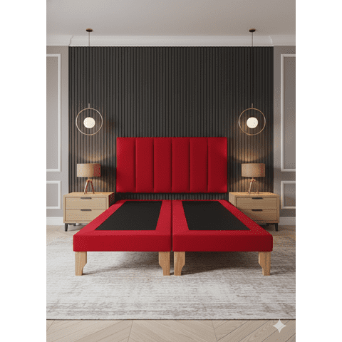 Muebles New - Cama Dos Plaza Lineal Rojo Felpa