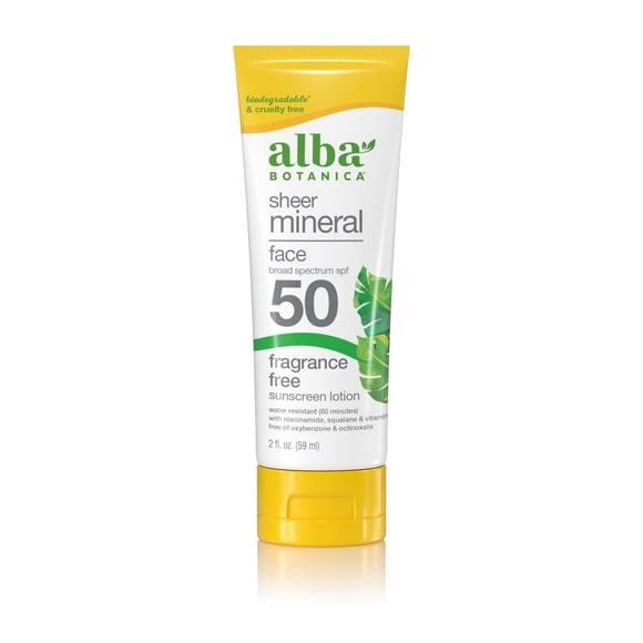 Protector solar Alba Botanica Sheer Mineral SPF 50 60 ml para rostro