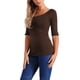 thumbnail image 4 of INSPIRE CHIC Camisetas de Mujer para Regreso a Clases con Cuello de Barco, Mangas Medias, Ajustadas, para Capas, Camiseta Suave L Marrón Café, 4 of 6
