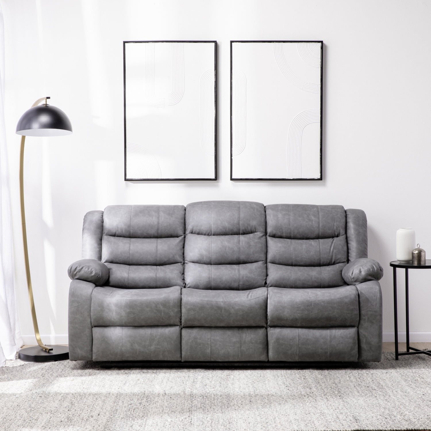 Daniels - Sofá Reclinable 3 Cuerpos Gris Moderno Roma Km060sgr