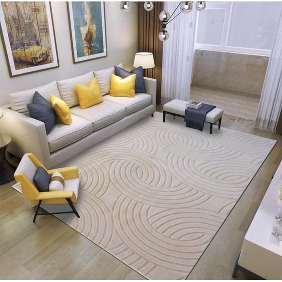 Alfombra Decorativa con Relieve 3D Diseño Geométrico Curvo Color Beige 35