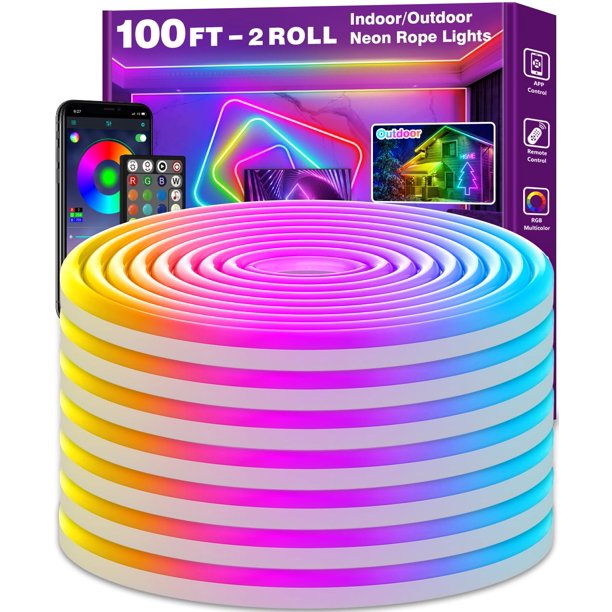 Luces tipo cuerda de neón AILBTON, 30 m, RGB, resistentes al agua, con control de aplicación