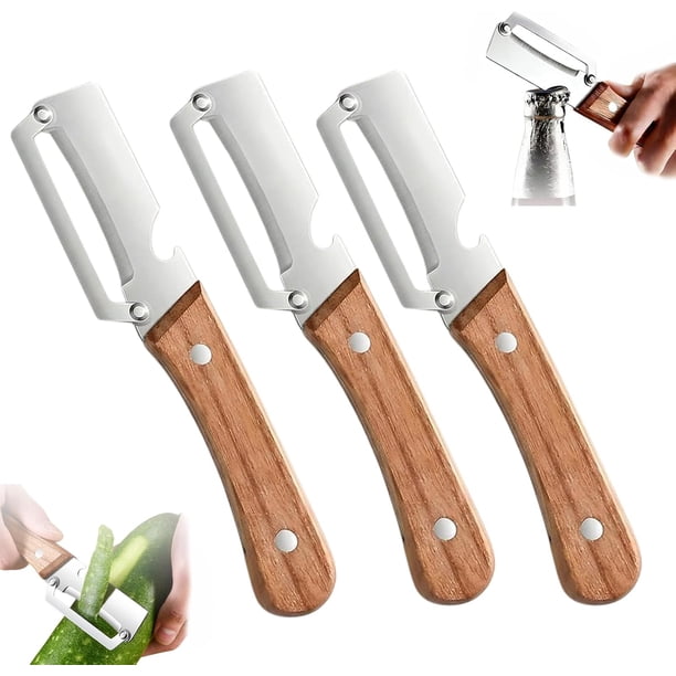 Pelador cuchilla engrosada 2 en 1 acero inoxidable herramienta cocina abridor botellas