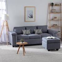 Muebles Cottoni - Sofá 3 Cuerpos Sicilia + 1 Pouf Tela Gris