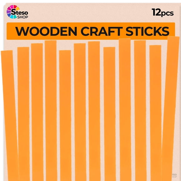 Palitos de Manualidades StesoSHOP 12 piezas Madera de Haya 25 cm para Pintar