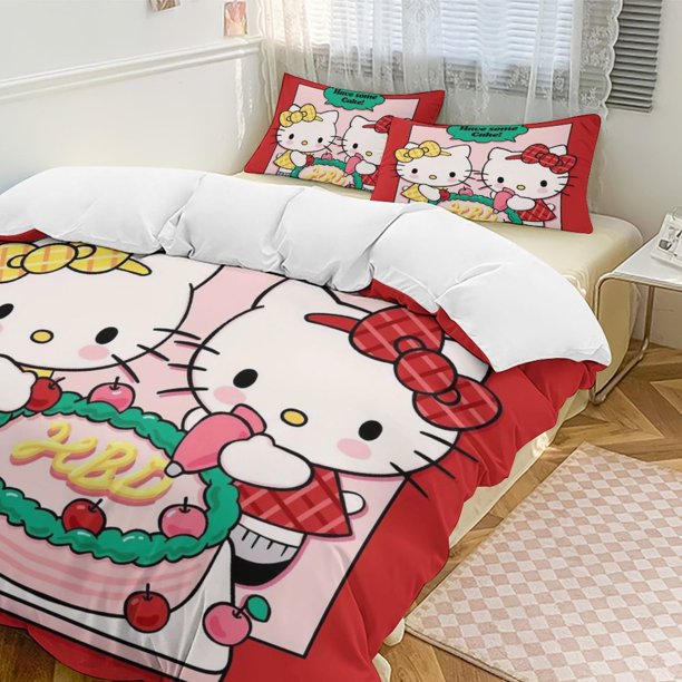 Hello Kitty 3-Piece Twin Bed Set - Includes 1 Single Comforter And 2 Pillowcases Bedding - Fade Resistant Microfiber - Hello Kitty
