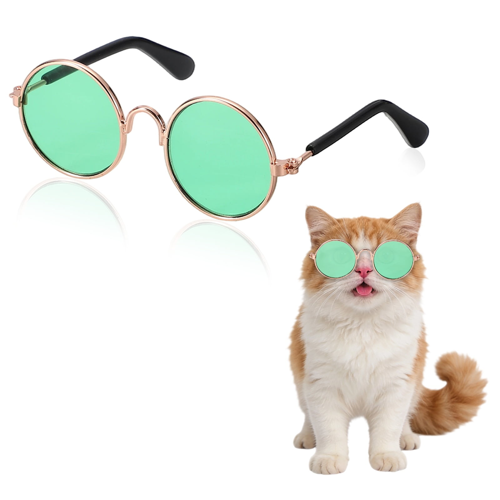 Gafas de Sol para Perros Uxcell, Gafas Retro para Gatos y Perros, Gafas Clásicas de Metal, Disfraz de Cosplay, Accesorios para Fotos, Mini Gafas Lindas, (Redondas, Lentes Verdes)