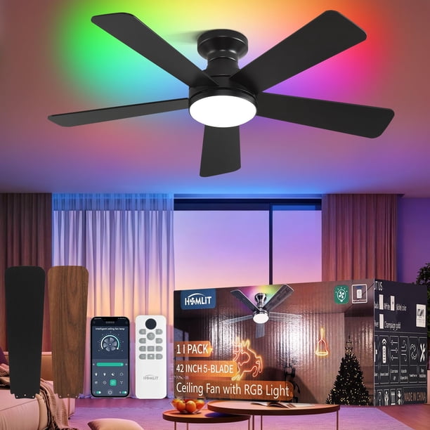 Ventilador de techo Homlit 107 cm RGB con control por app y mando a distancia, negro