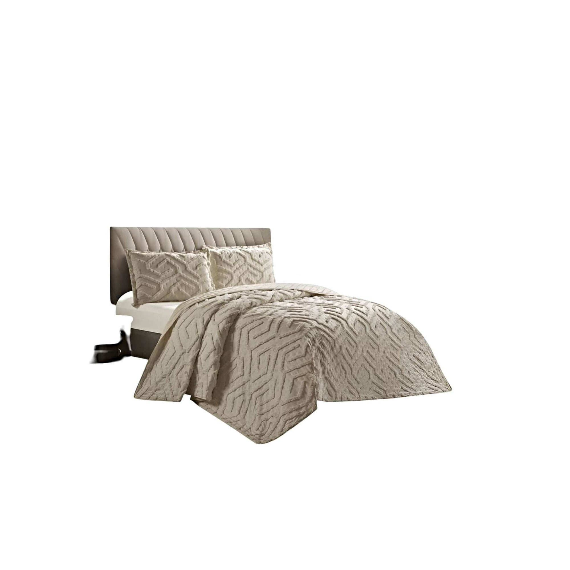 Teng Fei - Cubrecama Quilt Con Diseño Relieve 2 Plazas Beige