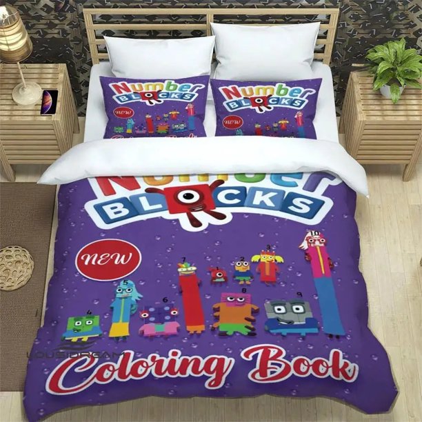 v150 Bed Sheets Cartoon Number-Blocks Bedding Set,Duvet Cover Comforter Bed Set Quilt Cover Pillowcase,King Queen Twin Size Boys Girls Adults 3-Piece Bedding Set (1 Duvet Cover + 2 Pillow Shams) Bed S