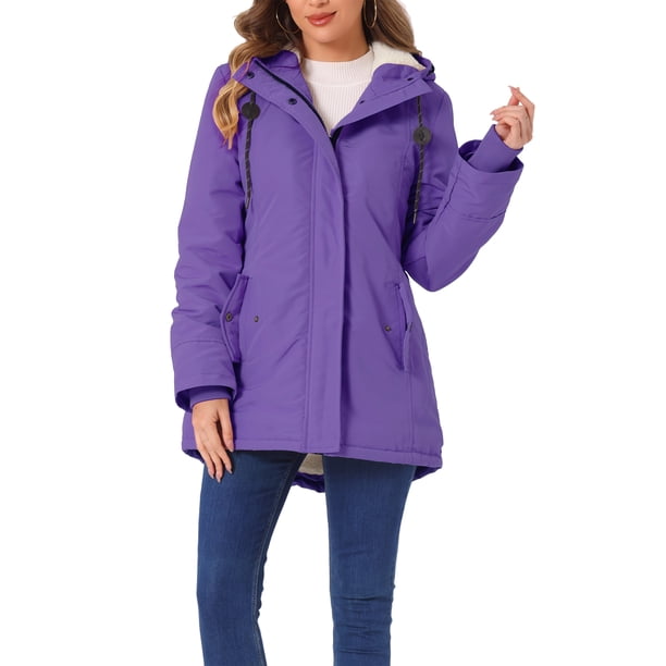 INSPIRE CHIC Abrigo de Parka para Mujer con Cinturón, Bolsillos, Manga Larga y Capucha de Piel Sintética XS Violeta