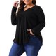 thumbnail image 4 of Agnes Orinda Tops de Mujer Tallas Grandes Mujeres Manga Larga Cuello Entallado Camiseta Plisada Frontal Blusas 3X Negro, 4 of 6