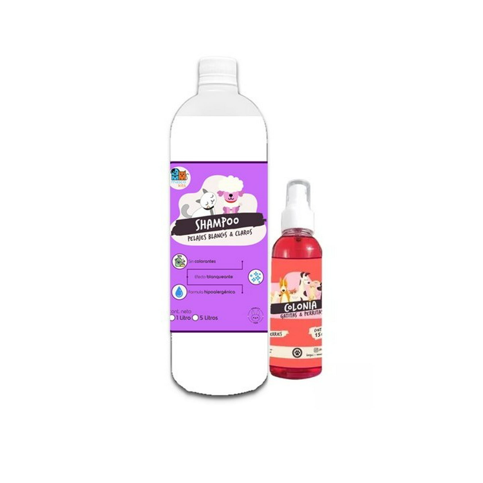 Mascokits - Kit Shampoo Perro Pelaje Blanco 1lt + Colonia Berries 150ml