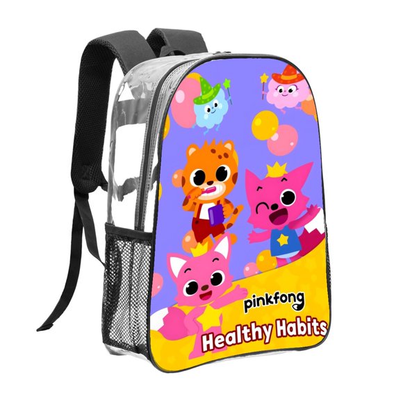 PINKFONG Mochila transparente temática, resistente y duradera, bolsa see-through para trabajo, deporte, universidad y viaje, 31 × 43 cm