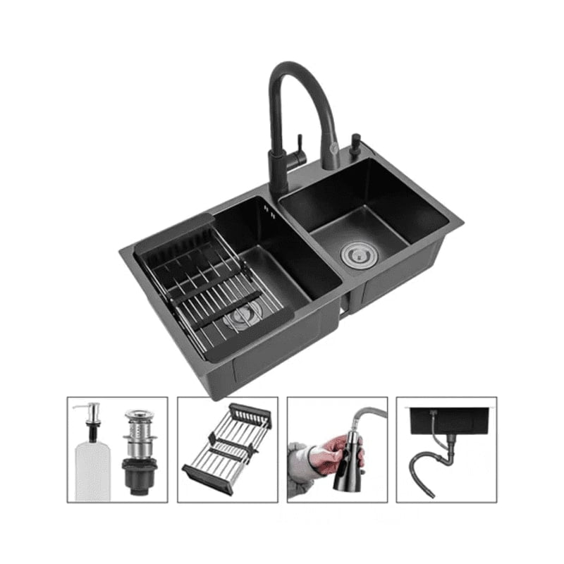 Genérico - Lavaplatos 78x43cm Con Llave 2 Modos Accesorios Negro