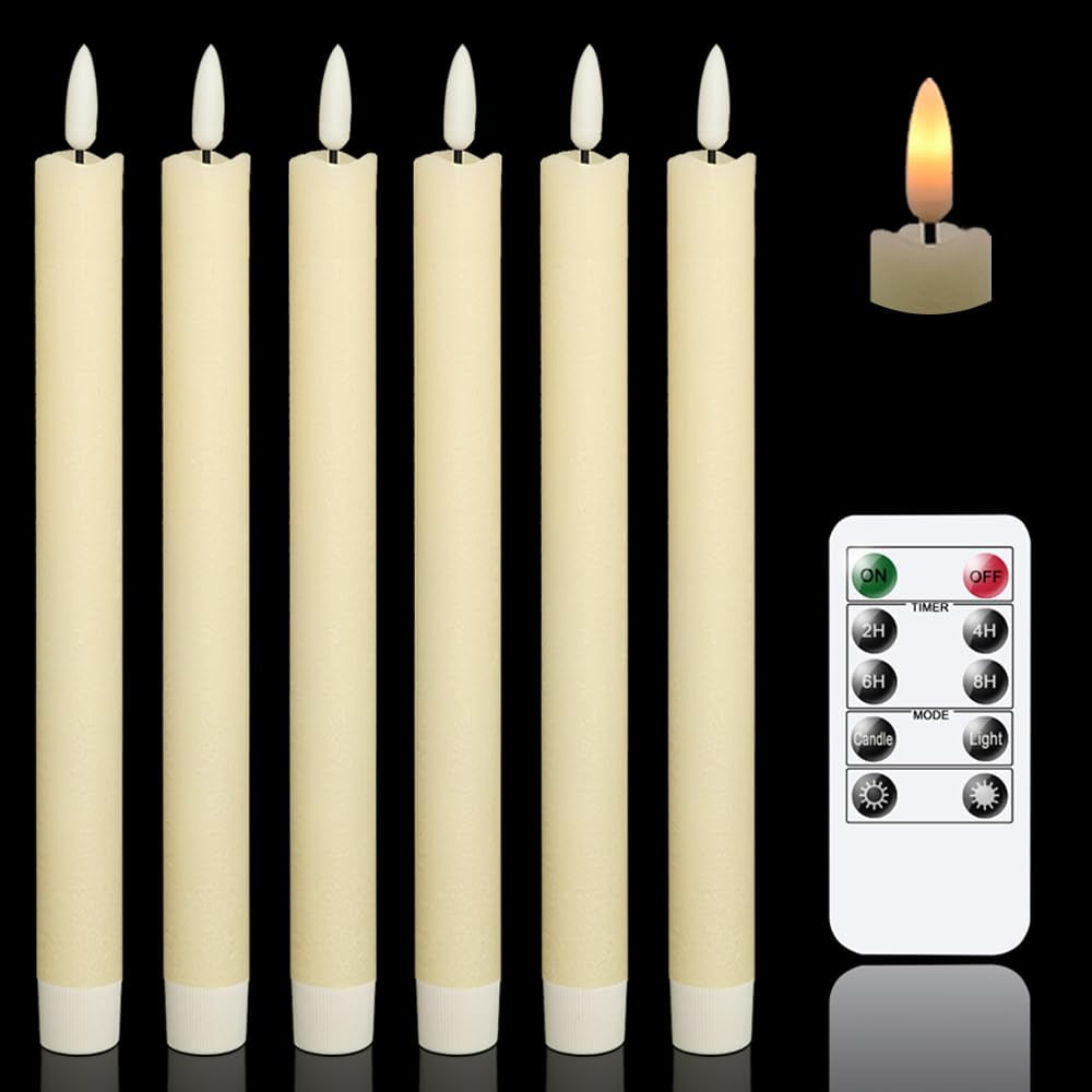 Genswin - Velas Cónicas Sin Llama Cera Auténtica Color Marfil 24 5 Cm Paquete De 6