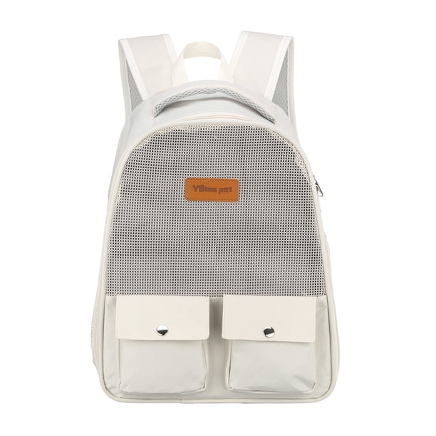 Mochila Transportadora para Gatos Uxcell, Mochila de Viaje para Mascotas con Malla Ventilada Plegable para Gatos o Perros Pequeños Cachorros, para Senderismo / Camping / Viajes (Blanco, 12"x9"x16)