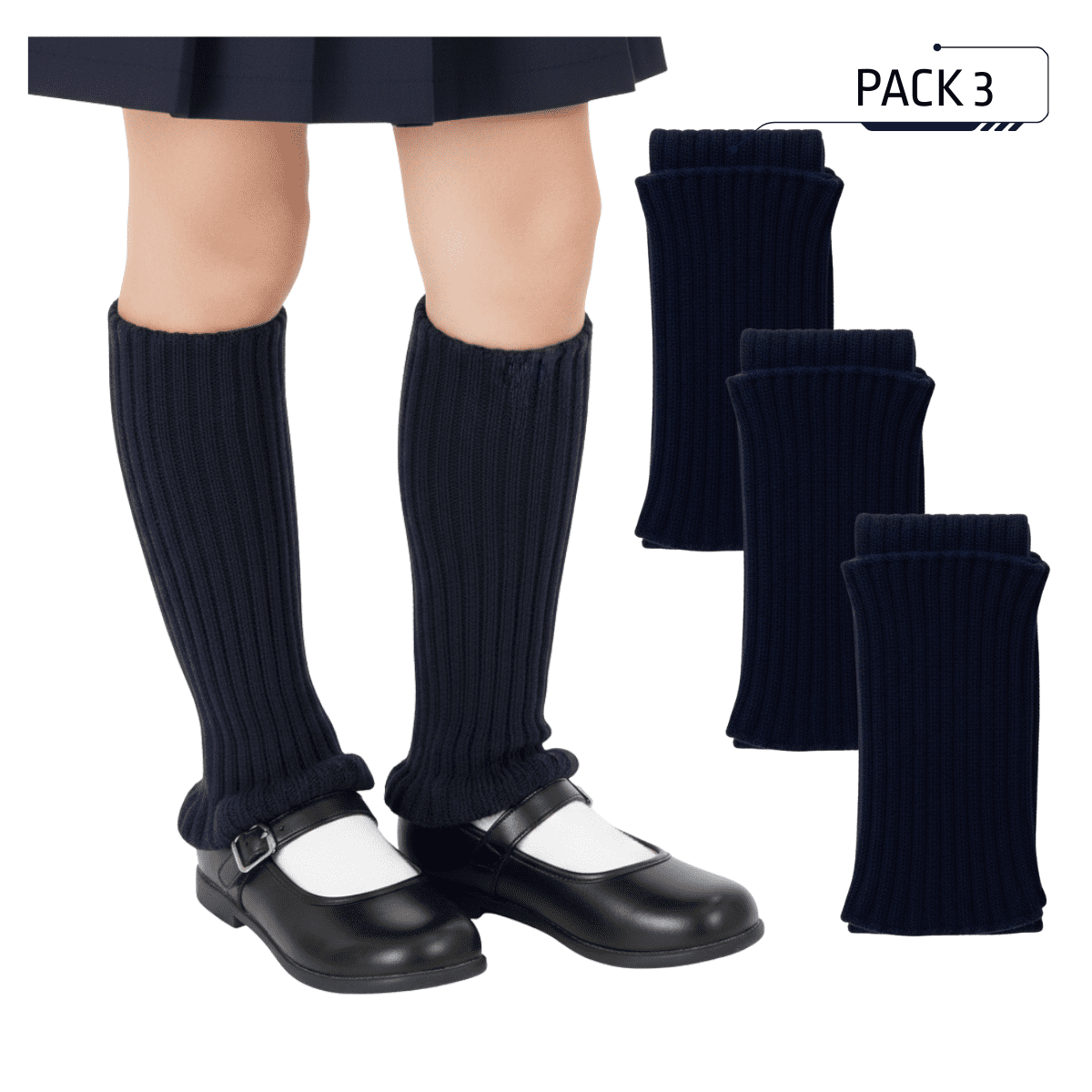 Genérico - Pack 3 Polainas De Lana Para Niñas - Azul Clásico - Talle Único